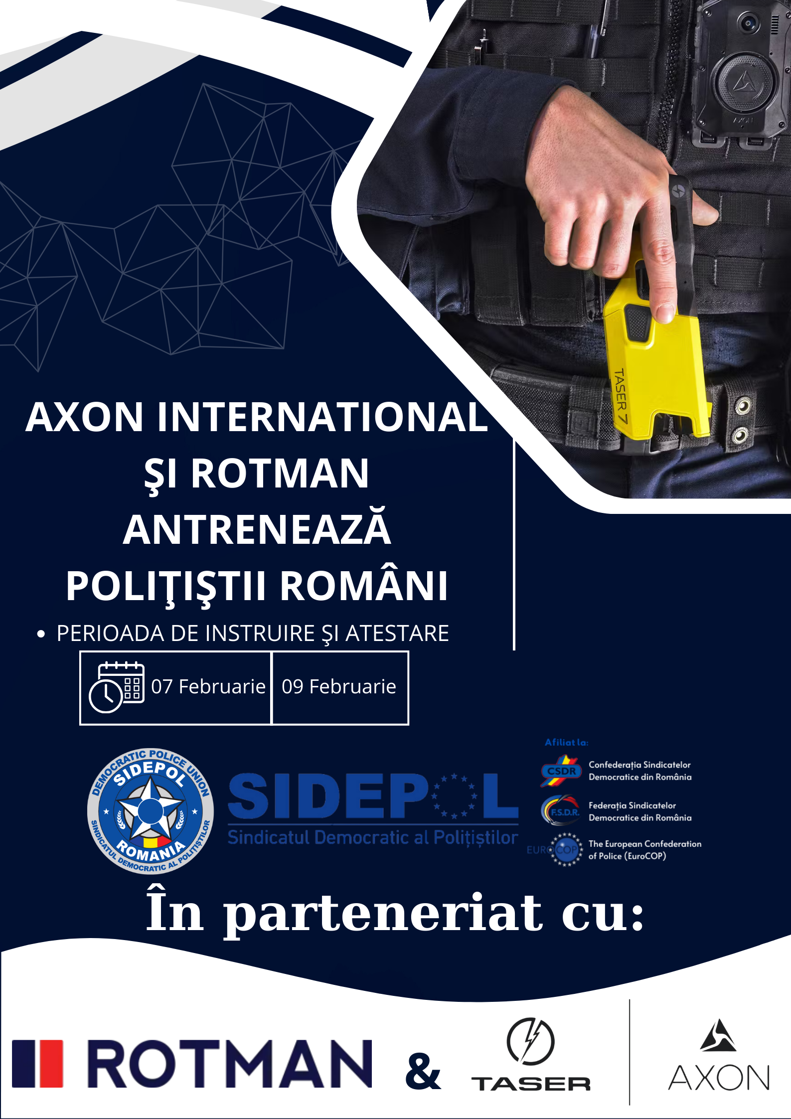 Polițiștii români vor fi antrenați să folosească dispozitive de imobilizare neuromusculare TASER