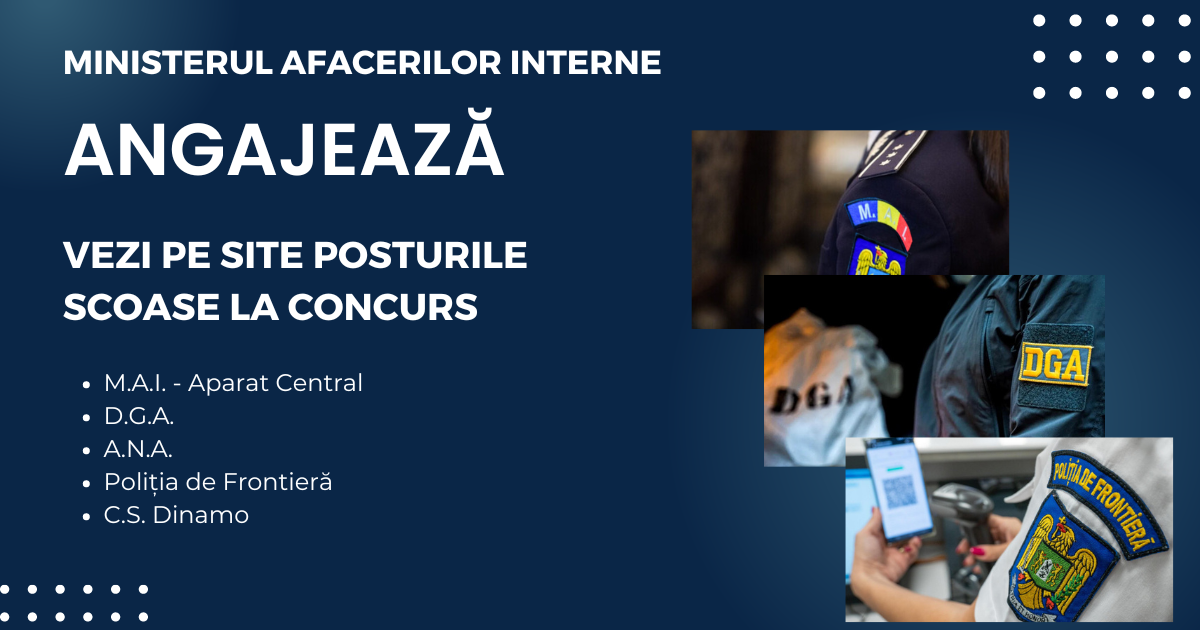 M.A.I. scoate la concurs zeci de posturi de ofițeri și agenți de poliție