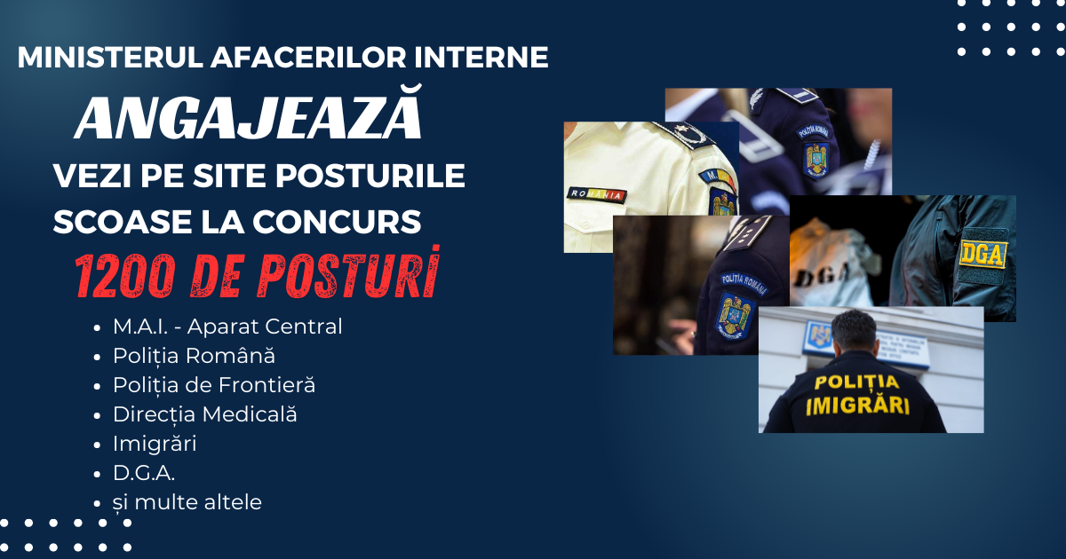Peste 1200 de posturi de polițiști disponibile pentru încadrare din sursă externă