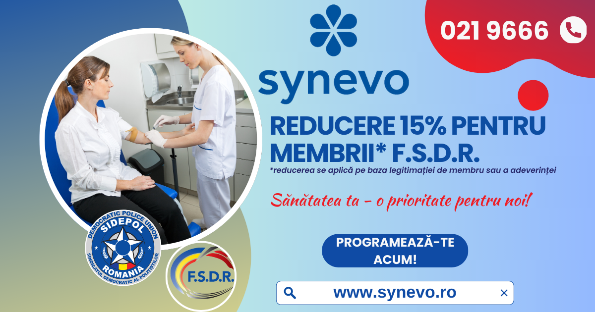 Oferta SYNEVO pentru membrii F.S.D.R. – 15% reducere la analize medicale