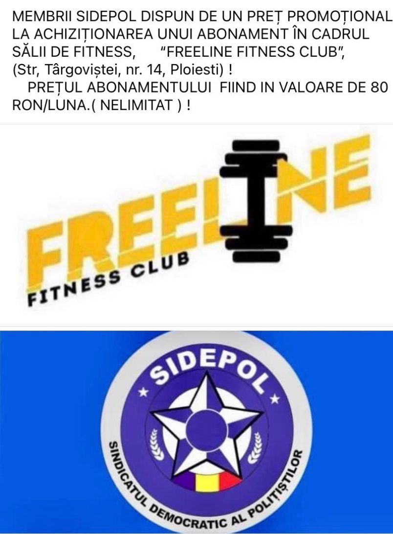Oferte la Freeline Fitness Club pentru membrii SIDEPOL Prahova